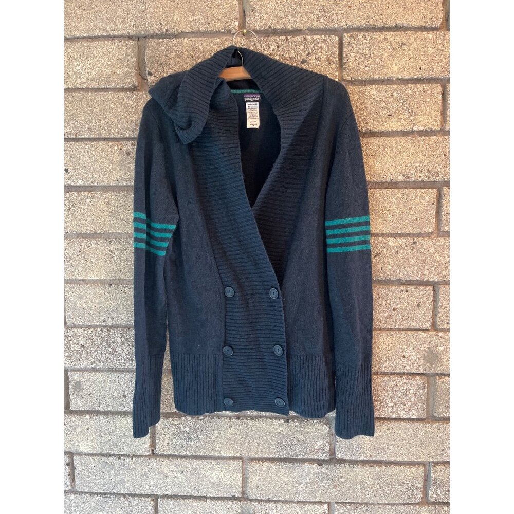 Patagonia Striped Womens M Wool Blend Double-Breasted Hooded Cardigan Sweater
